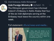 ኢትዮጵያ 4 የአየርላንድ ዲፕሎማቶችን አባረረች